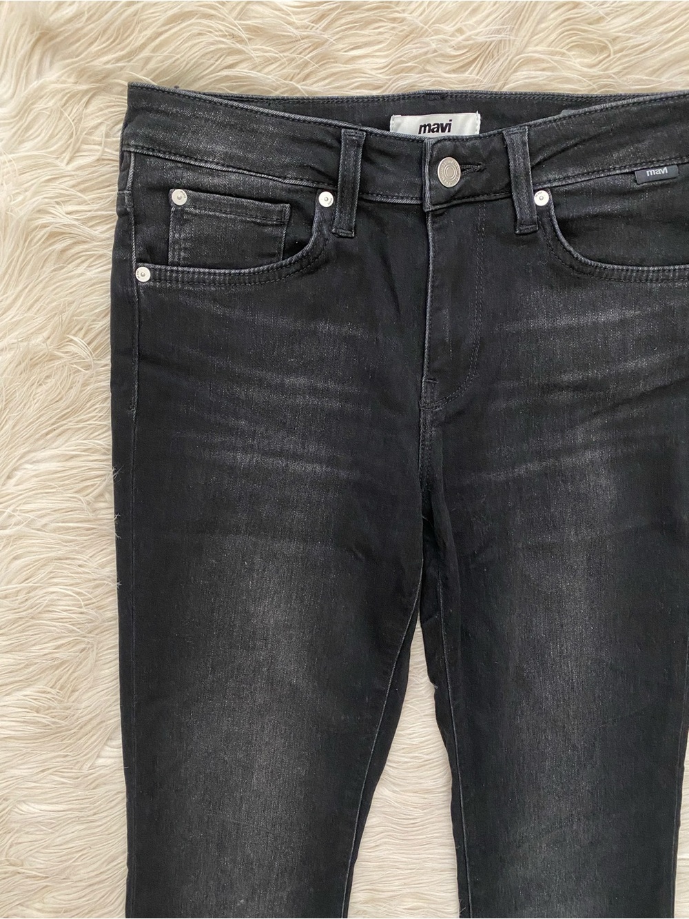 Mavi Sydney Wide Leg Flare Jeans High Rise Black Smoked Brushed Feather Blue 25 - Picture 3 of 12
